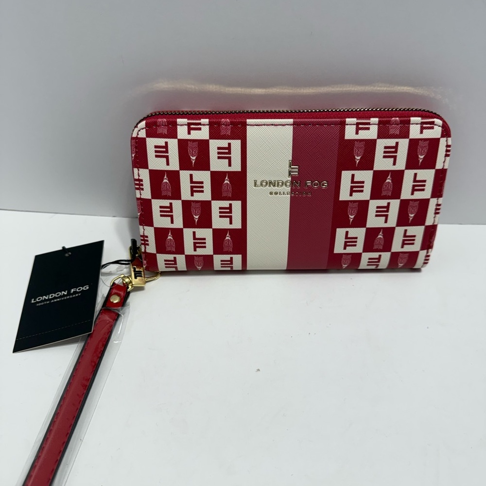 London Fog Iconic Logo Adalia Signature Zip Around Wristlet / Wallet NWT